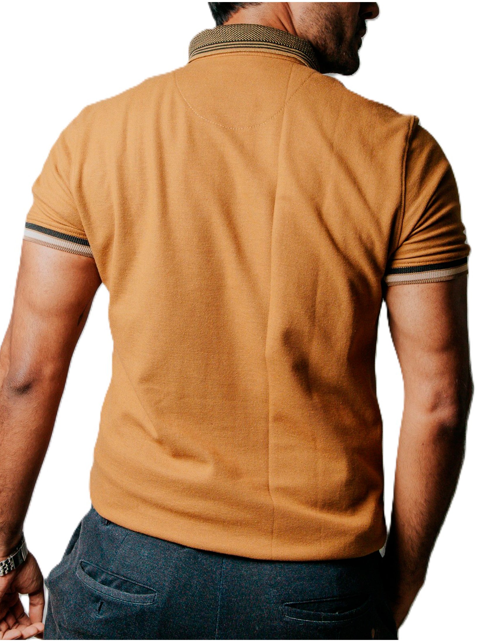 Playera Polo Hombre Casual Oro detalles Negros, Beige