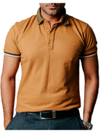 Playera Polo Hombre Casual Oro detalles Negros, Beige