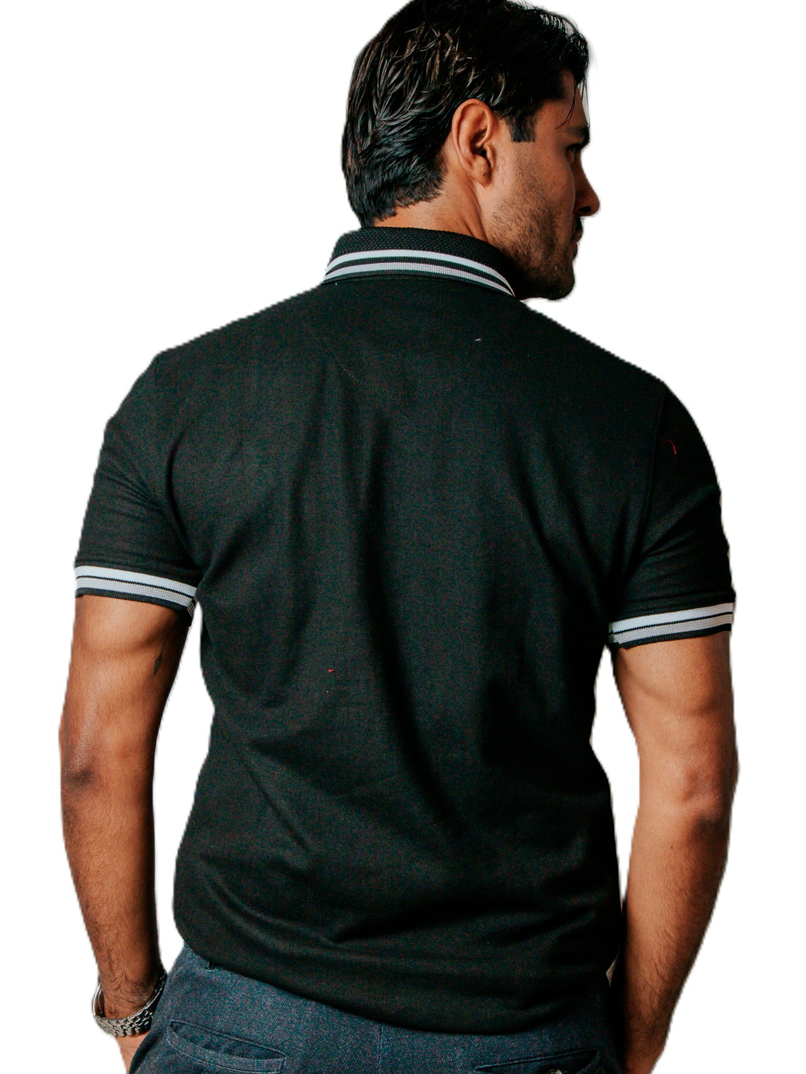 Playera Polo Hombre Casual Negra detalles Gris, Blanco