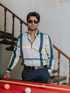 Camisa Hombre Casual Gris Detalles Líneas Amarillo y Rojo