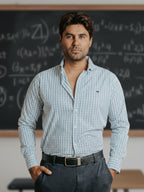 Camisa Hombre Casual Minicuadros Verde Olivo y Gris