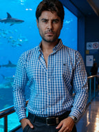 Camisa Hombre Casual Cuadros Azul Grisáceo