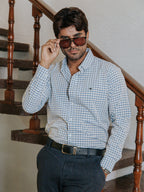 Camisa Hombre Casual Cuadros Gris y Azul