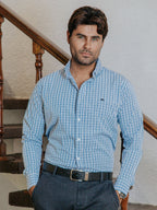 Camisa Hombre Casual Minicuadros Azul Grisáceo