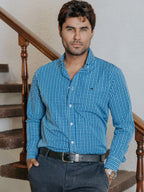 Camisa Hombre Casual Minicuadro Rojo Azul Turquesa y Blanco