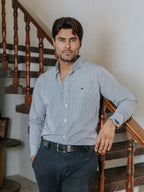 Camisa Hombre Casual Microcuadro Azul Marino