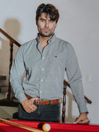 Camisa Hombre Casual Microcuadro Negro