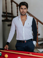 Camisa Hombre Lisa Blanca Manga Negra