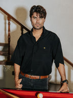 Camisa Hombre Casual Lisa Negro Oversize