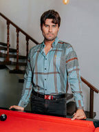 Camisa Hombre Casual Verde Pistache Grecas Café