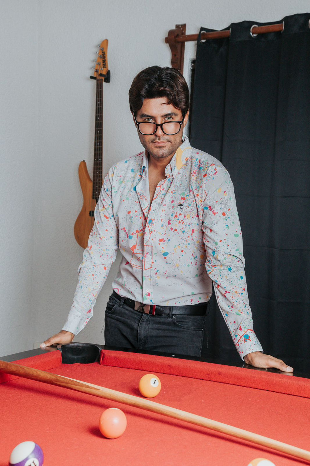 Camisa Hombre Manga Larga Blanca Casual Salpicadura Pintura Kawas Tiendas Platino