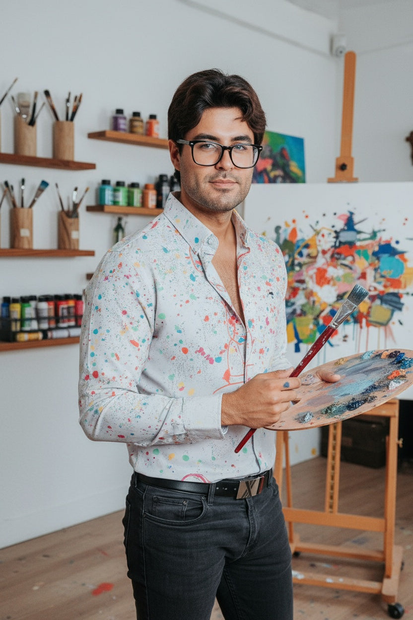 Camisa Hombre Casual Salpicadura Pintura Kawas