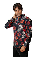 Camisa Hombre Casual Negra Rosas Rojas & Calaveras
