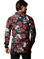 Camisa Hombre Casual Negra Rosas Rojas & Calaveras