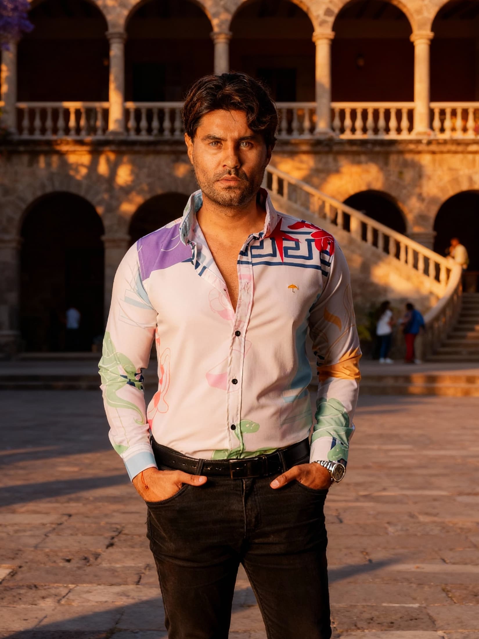 Camisa Hombre Casual Detalle Grecorromano Multicolor