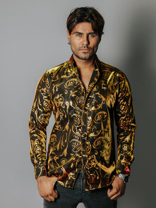 Camisa Hombre Motivos Barrocos Dorados