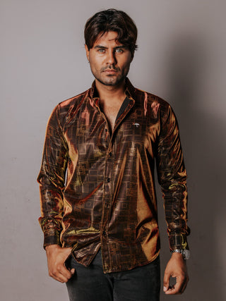 Camisa Hombre Dorado Rojizo Detalle Cuadros