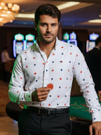 Camisa Hombre Casual Blanca Detalle Picas Trébol Corazones