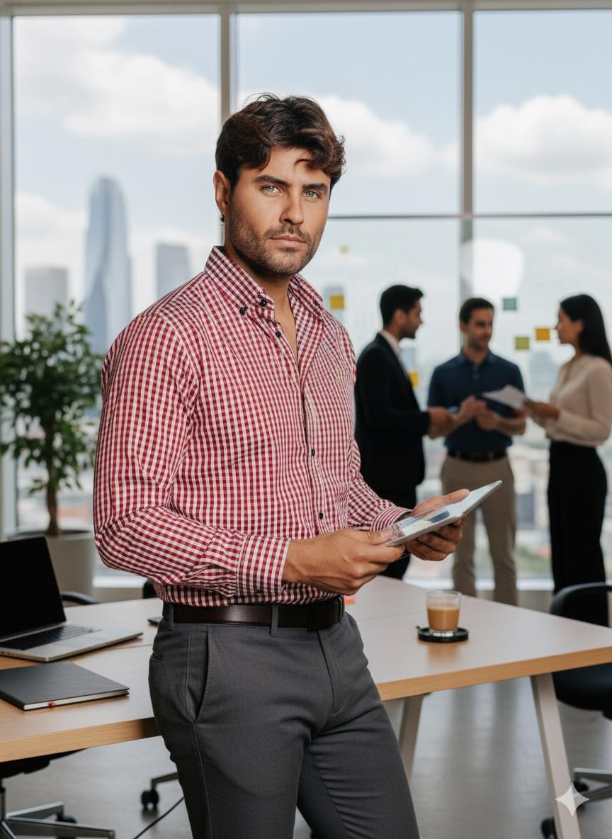 Camisa Hombre Casual Cuadros Rojo y Blanco