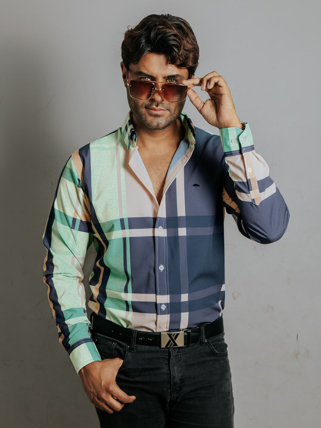 Camisa Hombre Casual Cuadros Líneas Mezcla De Colores