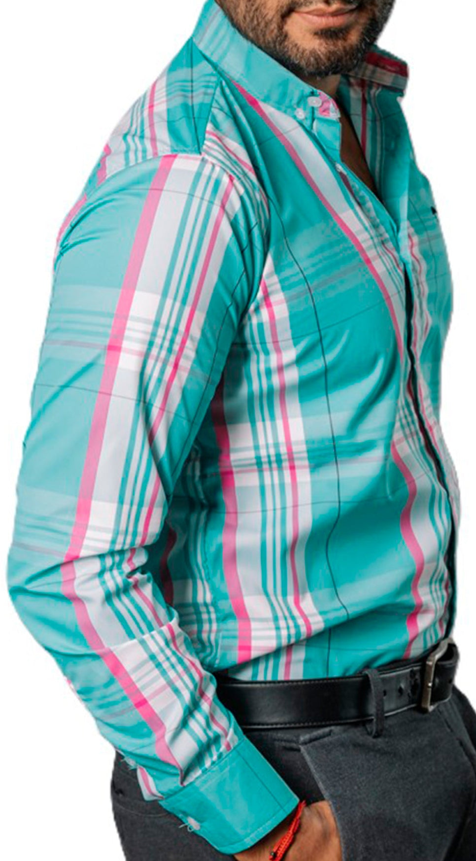 Camisa Hombre Casual Cuadros Verde Turquesa Blancos Rosas