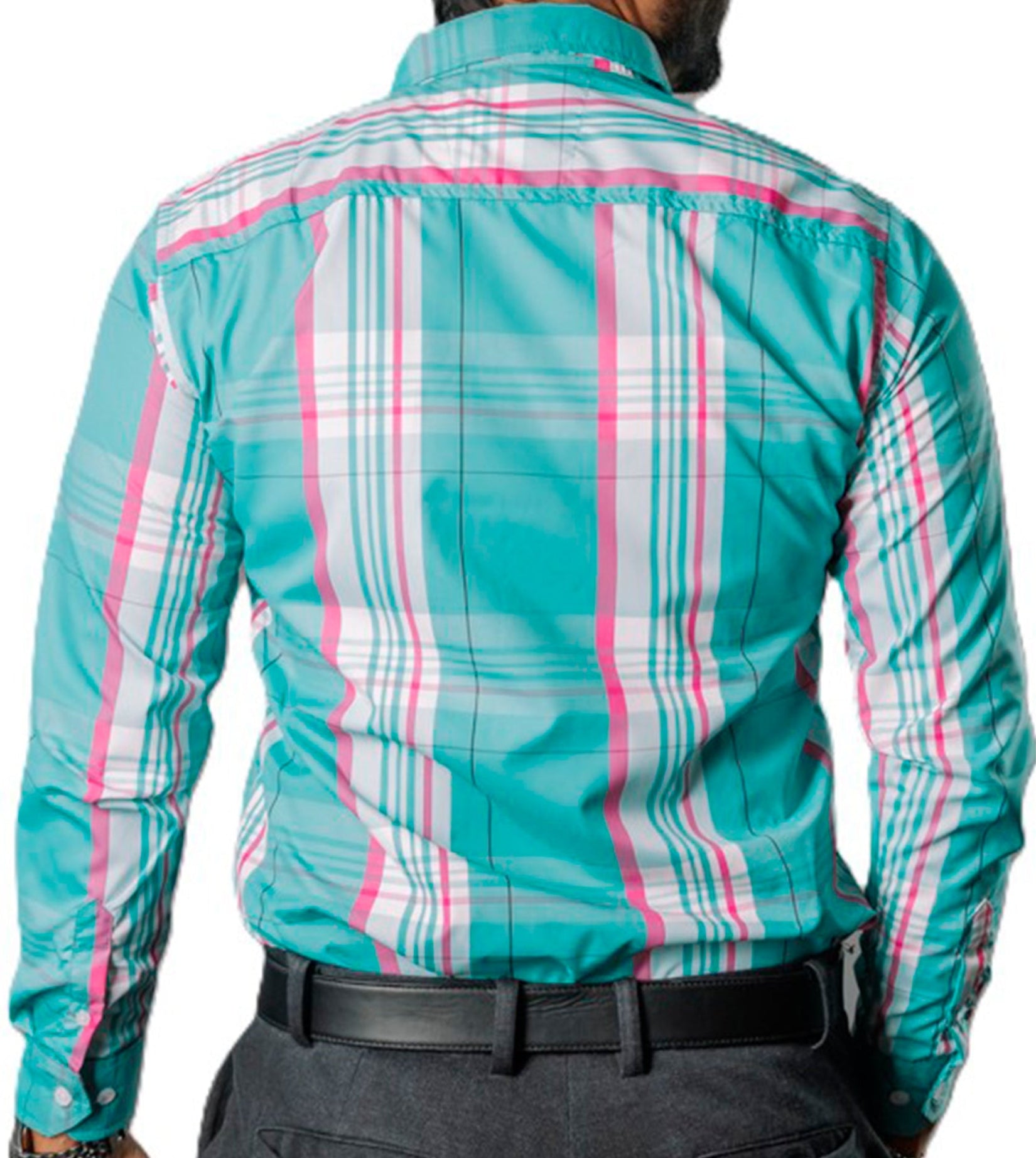 Camisa Hombre Casual Cuadros Verde Turquesa Blancos Rosas