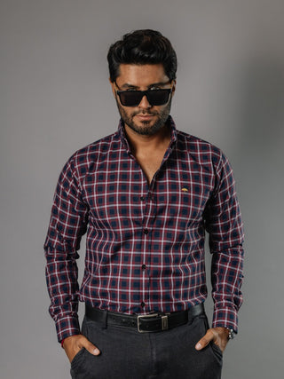 Camisa Hombre Casual Cuadro Blanco Vino Azul Marino