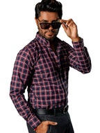 Camisa Hombre Casual Cuadros Vino, Azul Marino, Blancos