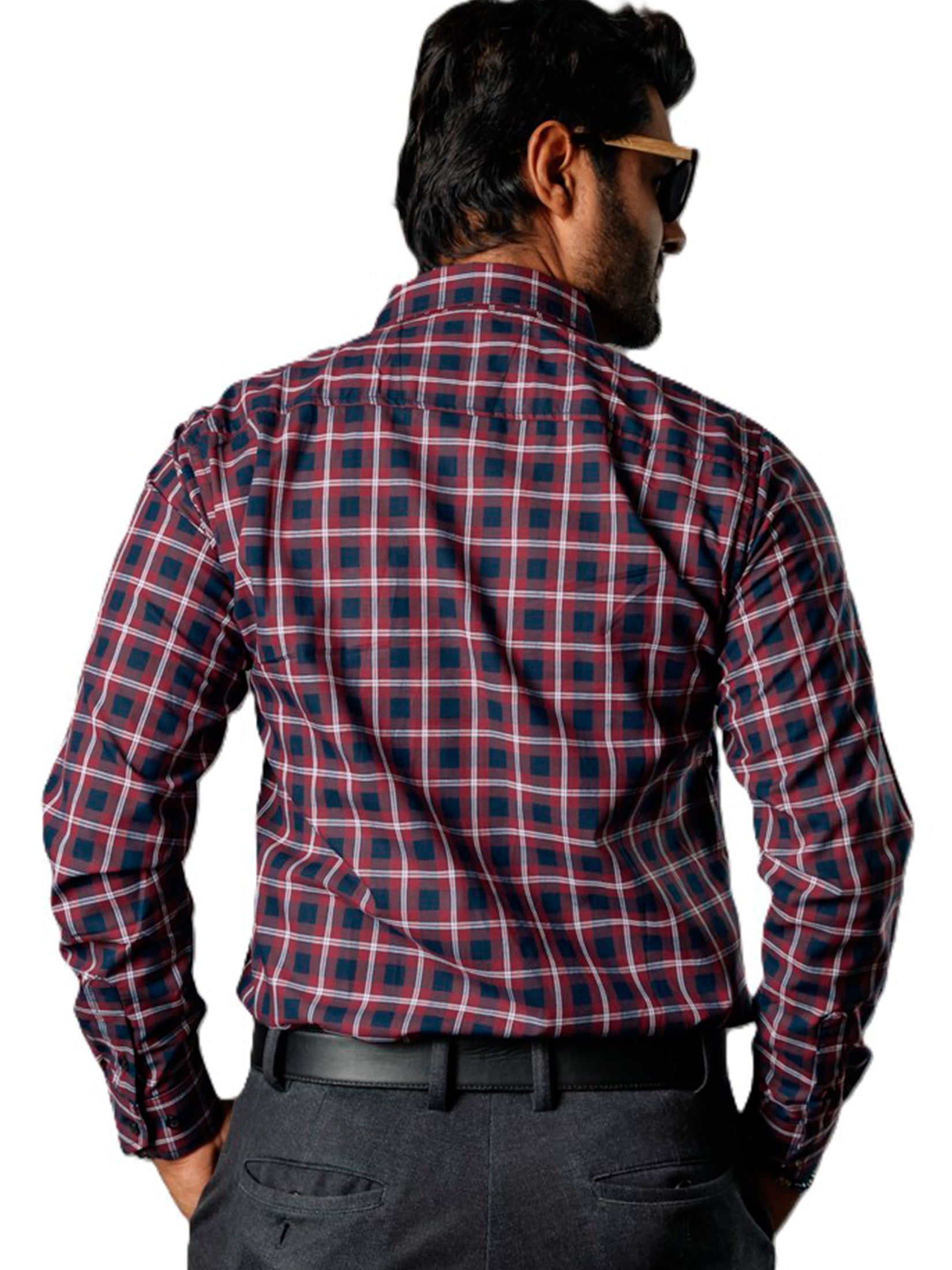Camisa Hombre Casual Cuadros Vino, Azul Marino, Blancos