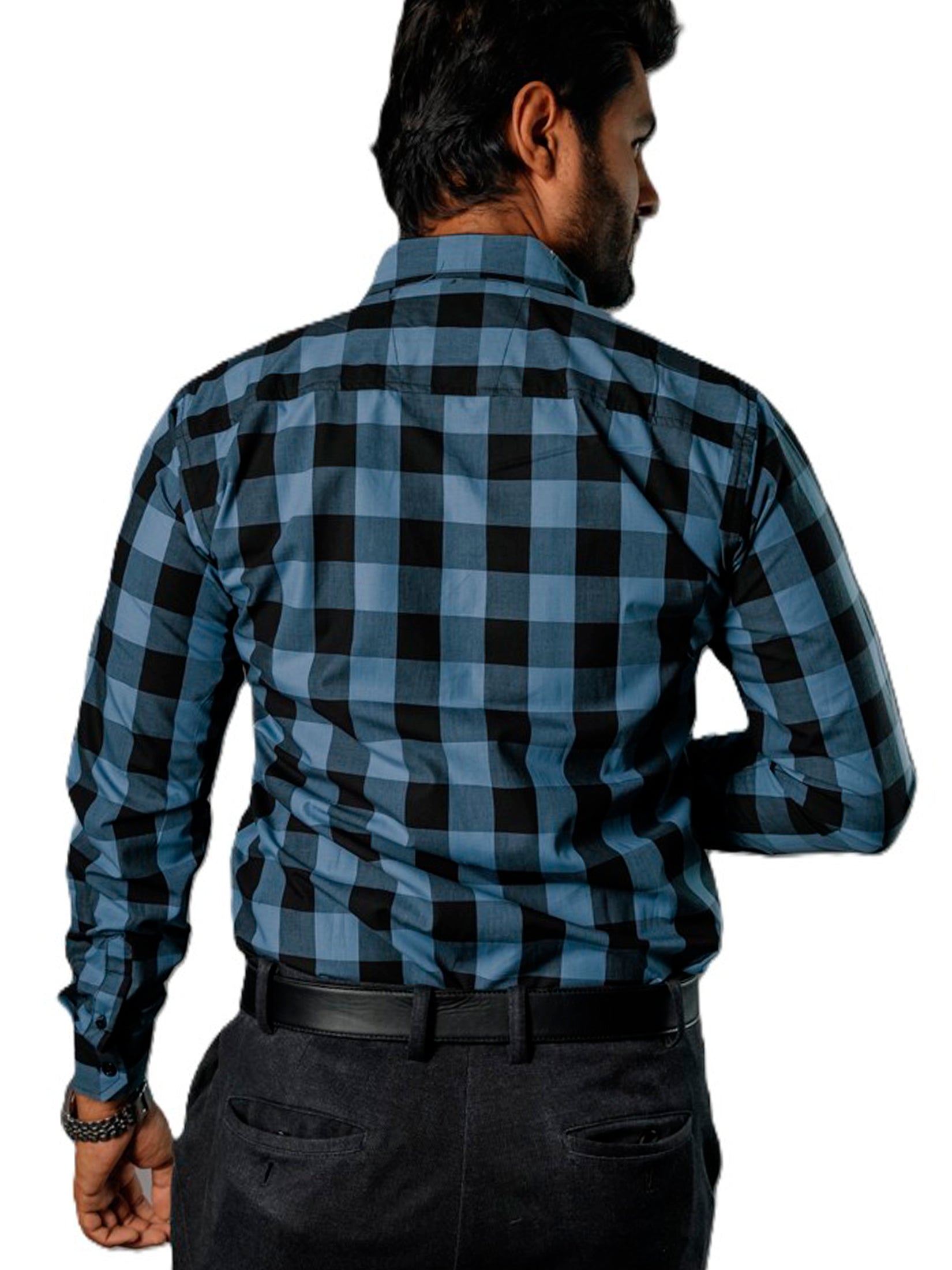 Camisa Hombre Casual Cuadros Azul Marino, Negros