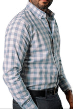 Camisa Hombre Casual Cuadros Gris Azulados Blancos