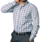 Camisa Hombre Casual Cuadros Gris Azulados Blancos