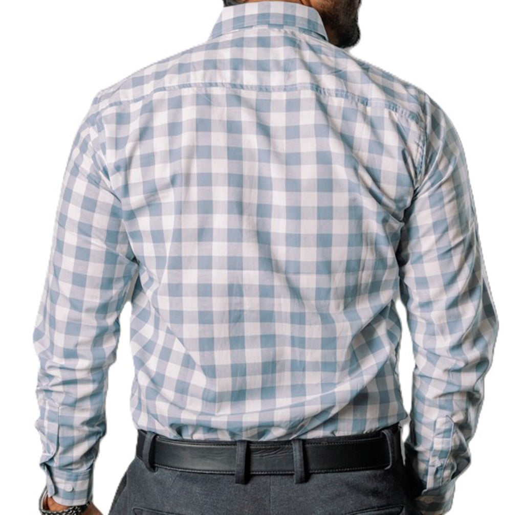 Camisa Hombre Casual Cuadros Gris Azulados Blancos