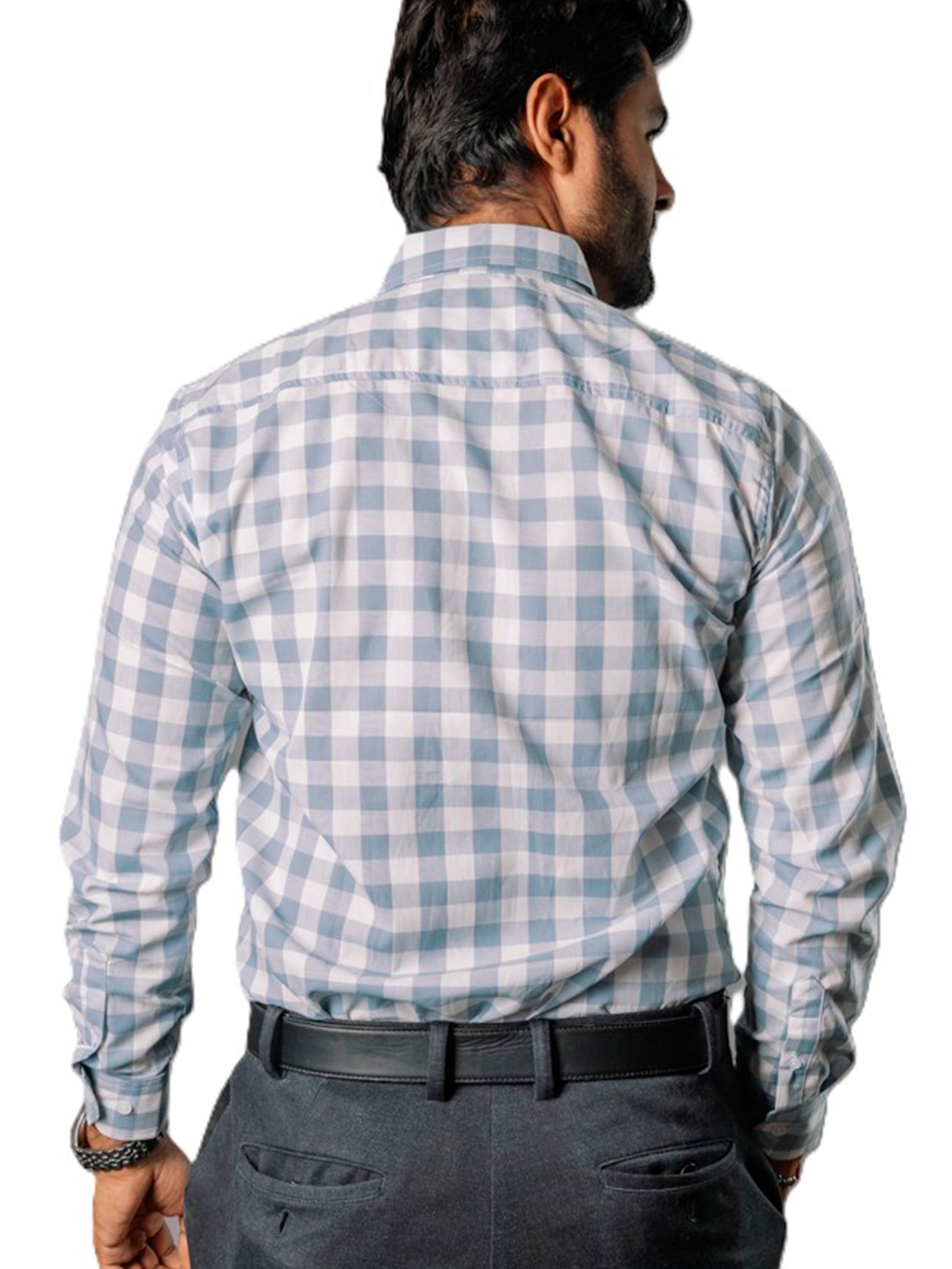 Camisa Hombre Casual Cuadros Gris Azulados Blancos