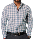 Camisa Hombre Casual Cuadros Gris Azulados Blancos
