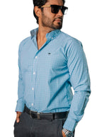 Camisa Hombre Casual Mini Cuadros Azules, Verdes, Blancos