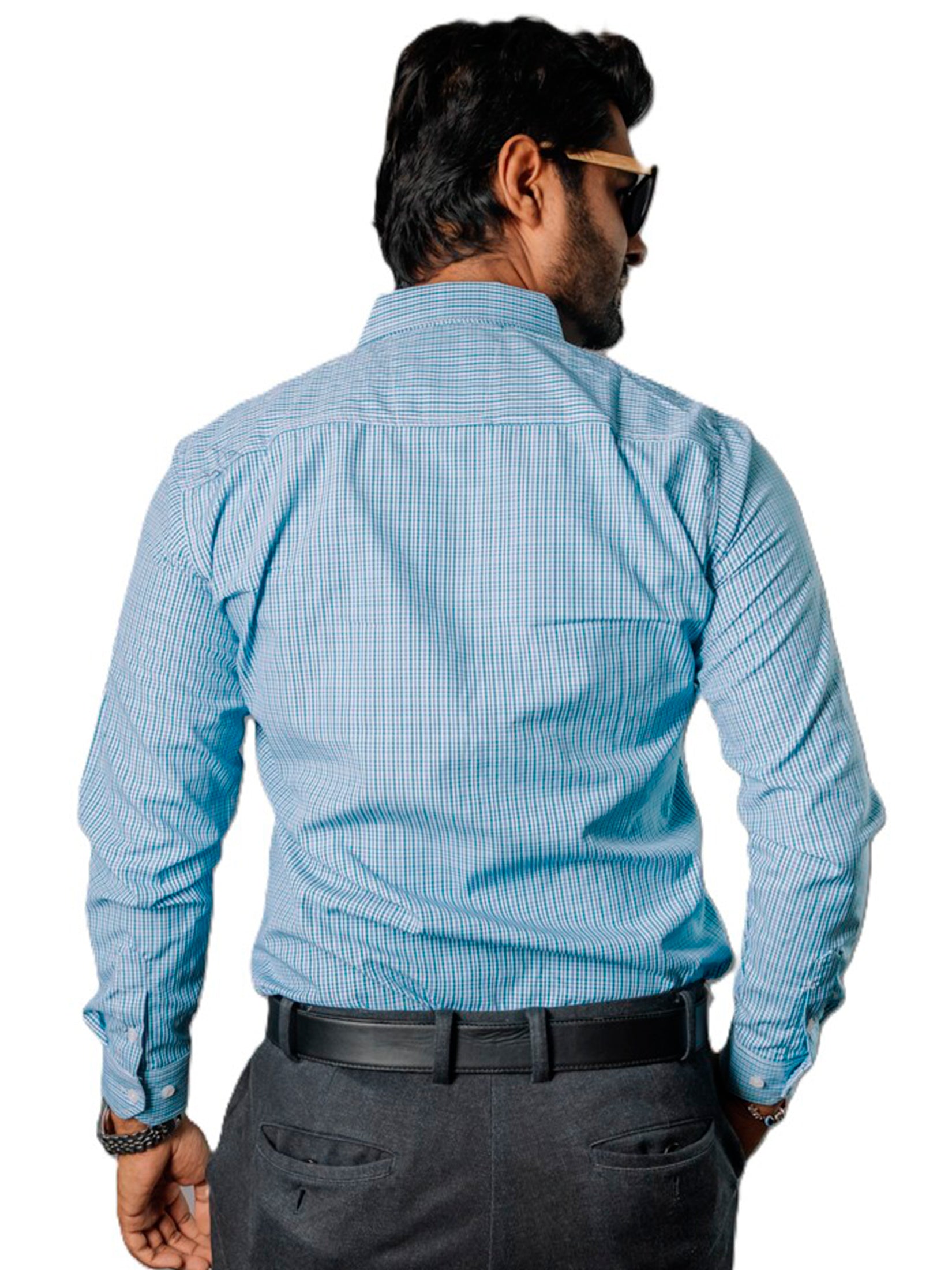 Camisa Hombre Casual Mini Cuadros Azules, Verdes, Blancos