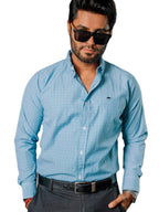 Camisa Hombre Casual Mini Cuadros Azules, Verdes, Blancos