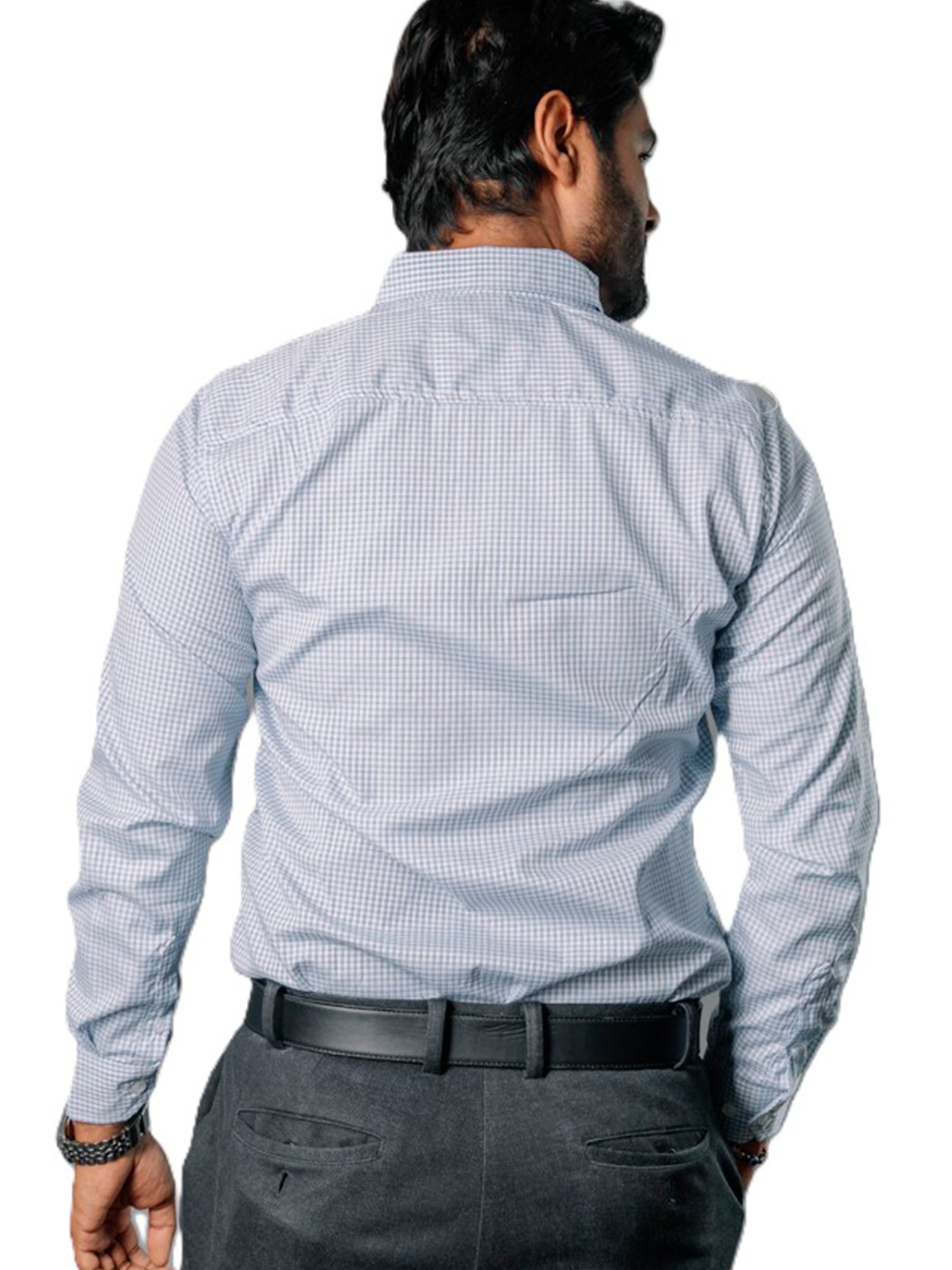 Camisa Hombre Casual Mini Cuadros Blancos Azules