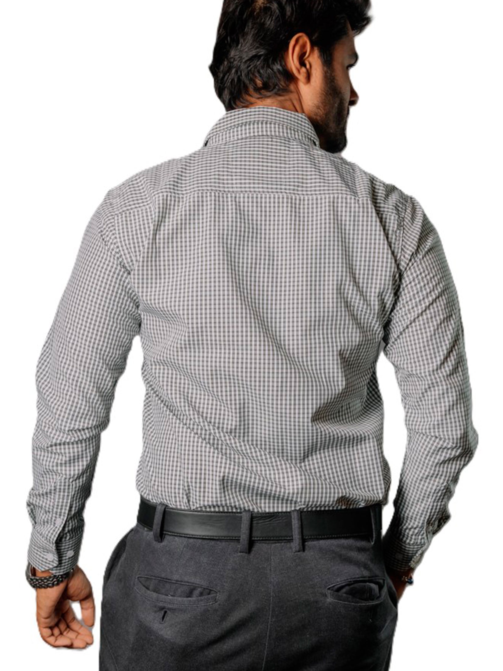 Camisa Hombre Casual Mini Cuadros Blancos Verdes