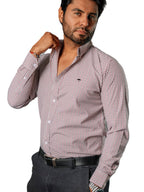 Camisa Hombre Casual Mini Cuadros Blancos Rojos Negros