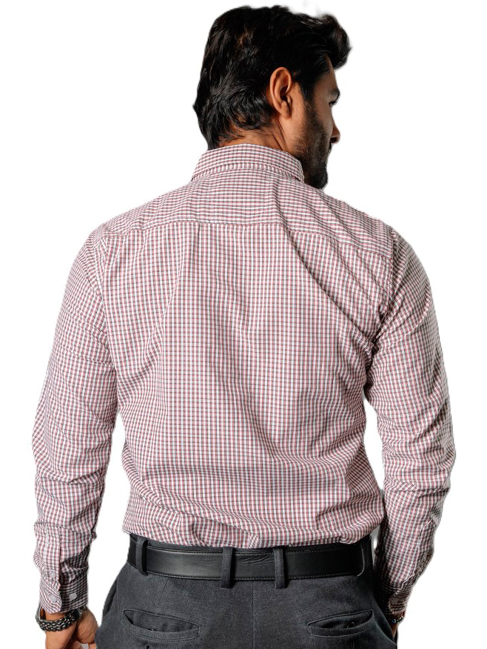 Camisa Hombre Casual Mini Cuadros Blancos, Rojos, Negros