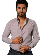 Camisa Hombre Casual Mini Cuadros Blancos Rojos Negros