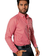 Camisa Hombre Casual Mini Cuadros Rojos Blancos