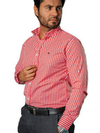 Camisa Hombre Casual Mini Cuadros Rojos Blancos