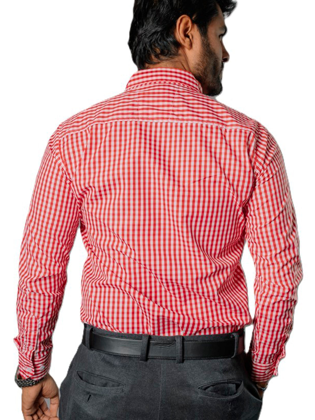 Camisa Hombre Casual Mini Cuadros Rojos Blancos