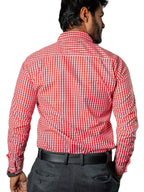 Camisa Hombre Casual Mini Cuadros Rojos Blancos