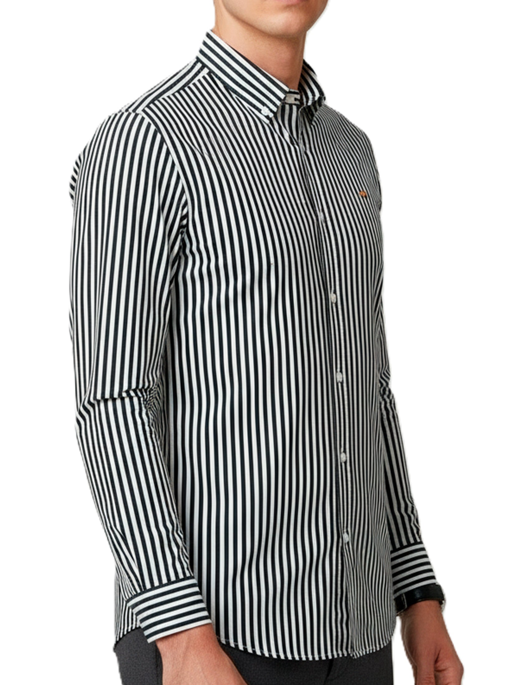 Camisa Hombre Casual Rayas Negras Blancas