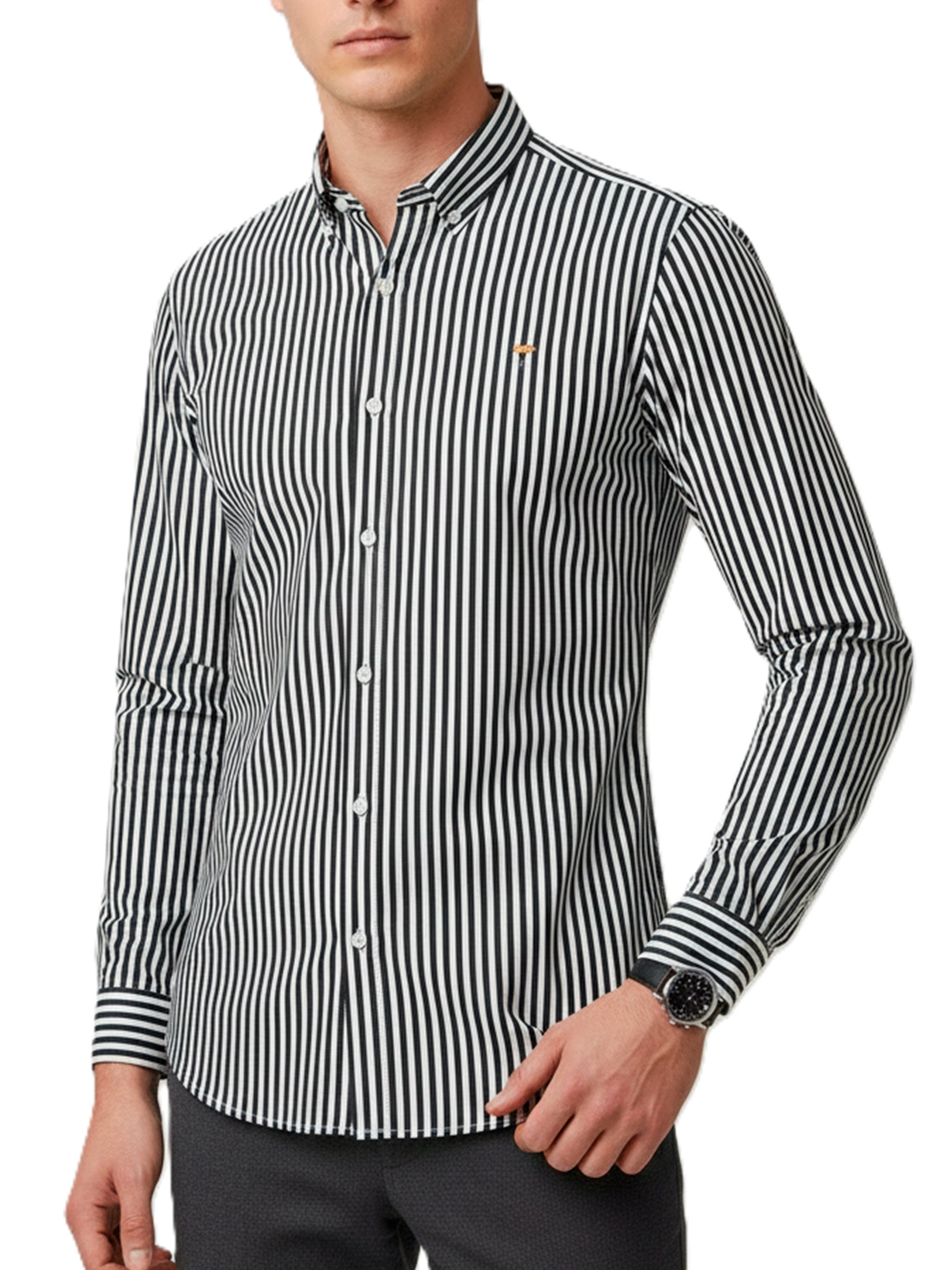 Camisa Hombre Casual Rayas Negras Blancas