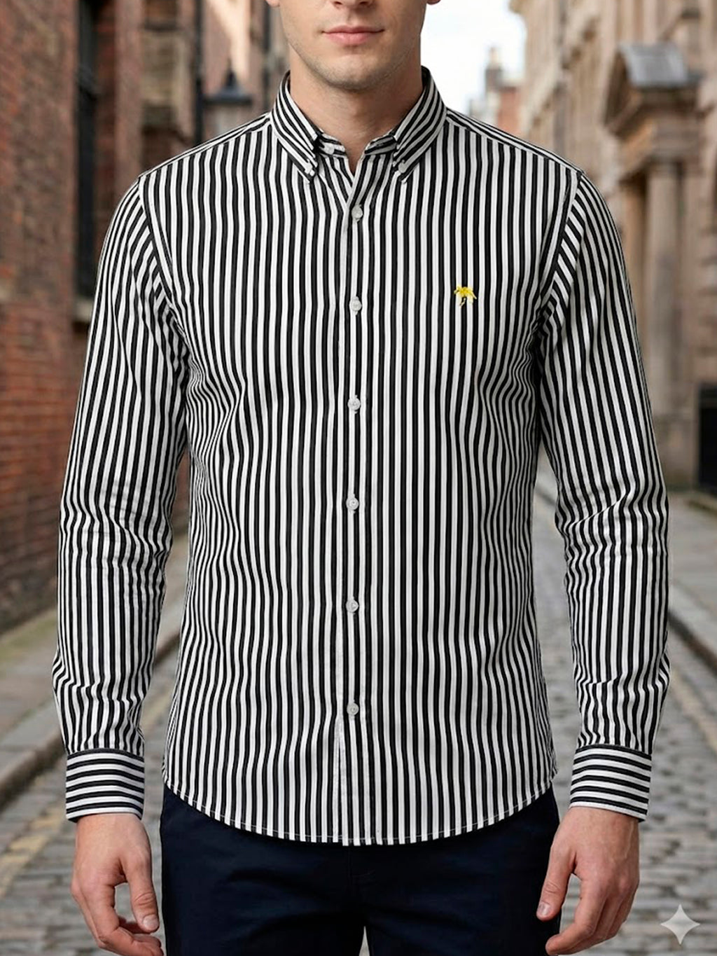 Camisa Hombre Casual Rayas Negras Blancas